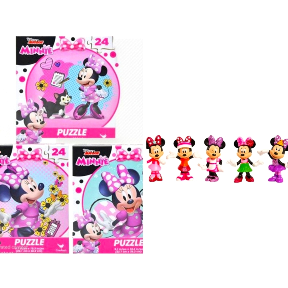 New! Disney 3 Minnie Mouse Puzzles and 5 Pc. Figurine Set